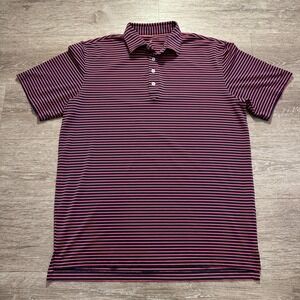 Johnnie O Polo Shirt Mens Large Blue Red Stripe Golf Performance Outdoor Stretch